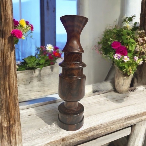 Other - Ebony corner hand turned vintage wood bud vase 9.5” Tall